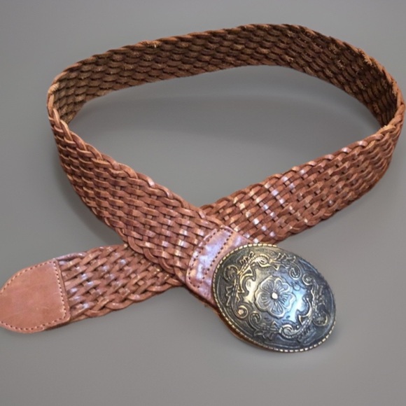 BoHo Hippy Leather Floral Filagree Buckle Belt